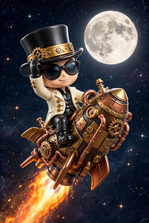 The Boss riding his steampunk rocket to the Moon — TSR coin art